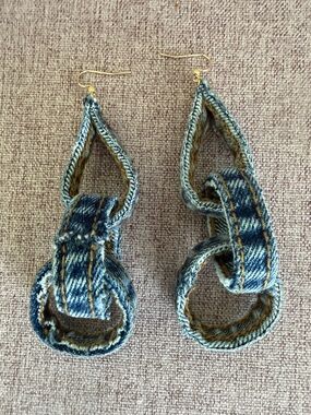 Denim Loop Drop Earrings - Faded Blue with Gold Hooks